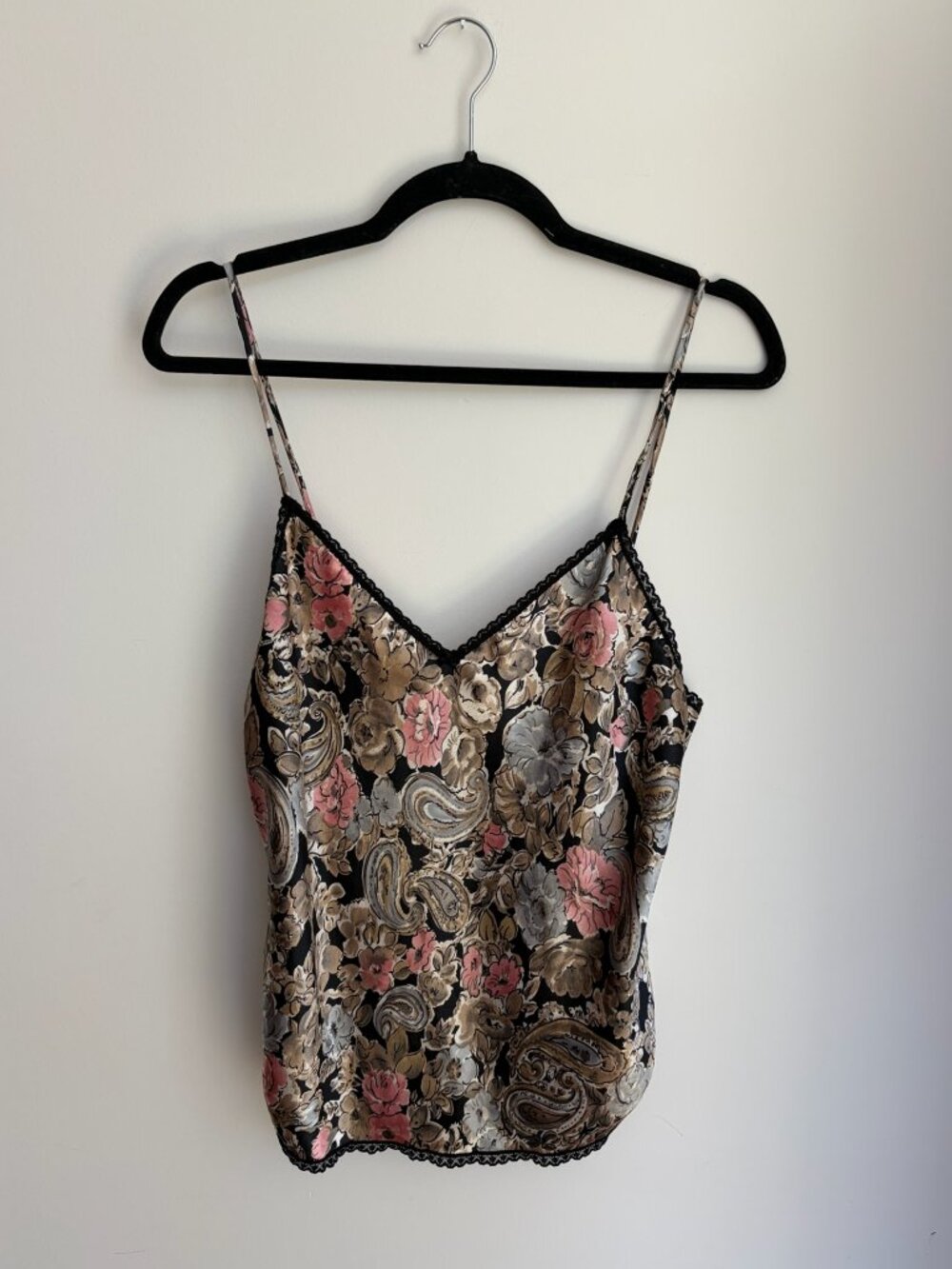 Vintage Myonne Floral Paisley Lace Cami Tank Top Medium Y2K Lingerie Slip Satin